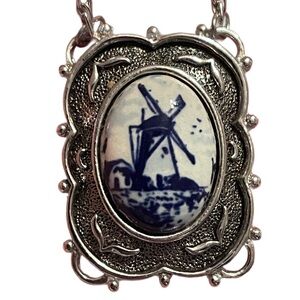 Vintage Delft Blue Windmill Necklace